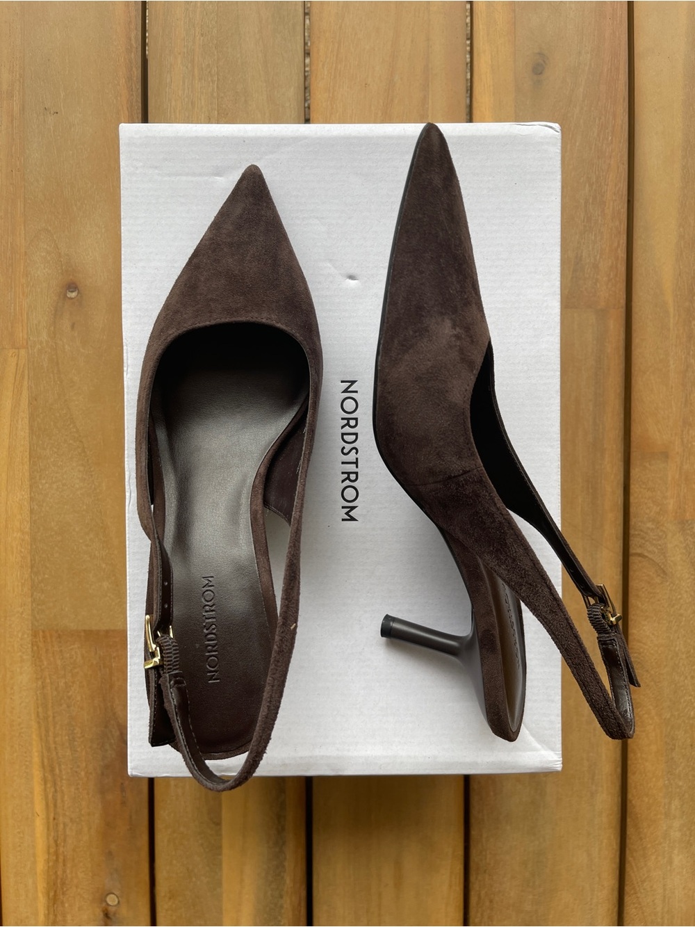 Nordstrom Dark Brown Suede Pointed-Toe Slingback Heels